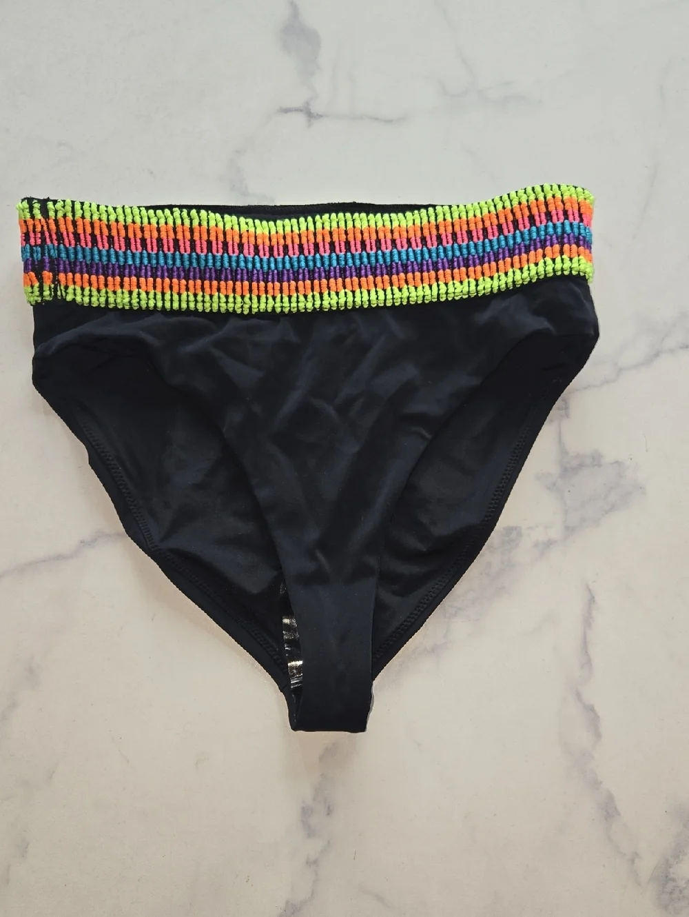 Peixoto Womens Kiwi Zoni Ribbed Contrast Trim Swim Bottom Separates Black M NWT
